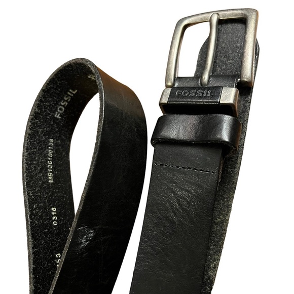 Fossil Black Joe Leather Mens Belt size 36 Silver Buckle - Picture 3 of 8